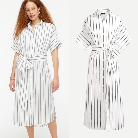 J. Crew Dresses & Skirts - J. Crew White Relaxed-fit Short Sleeve Cotton Poplin Shirtdress in Stripe